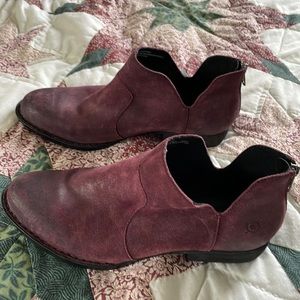 Ladies Born booties, burgundy suede, size 9 1/2, worn once.